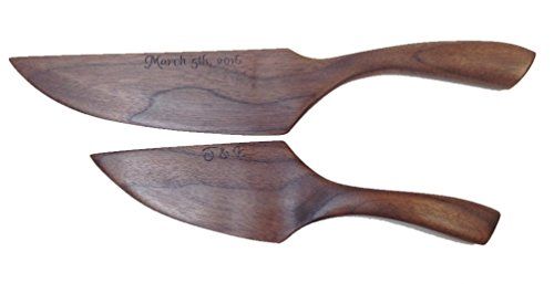  Wood  Cake  Knife  and Server Set  Engraved in Black Walnut 