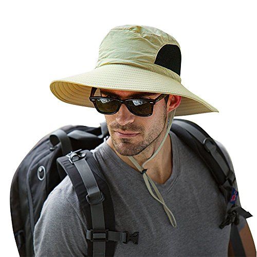 Men's Wide Brim Sun Hat, Waterproof Sun Protection Bucket Hat Boonie ...