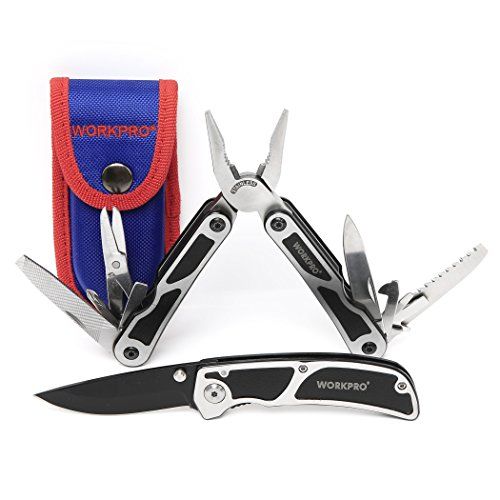 WORKPRO Multitool and Folding Pocket Knife Combo Kit with Bonus Nylon