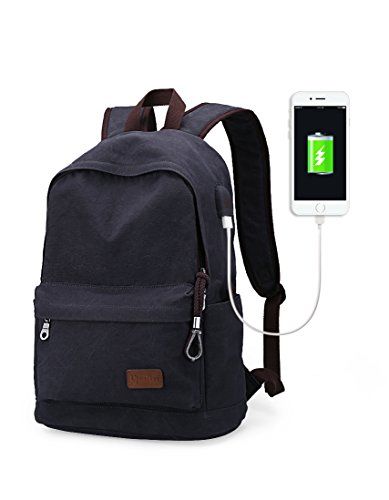 Upoalker Canvas Backpack for School Travel Daypack Fits up to 15.6 inch ...
