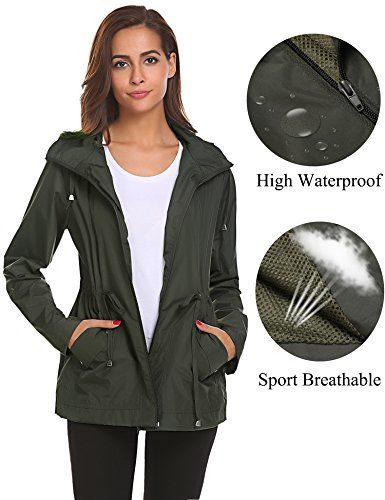 Romanstii Windproof Jacket Women Lightweight Waterproof Raincoat with ...