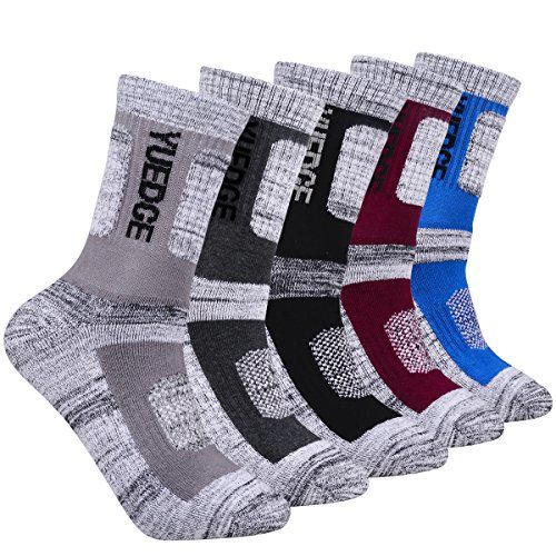 YUEDGE Men's 5 Pairs Wicking Cushion Anti Blister Outdoor Athletic Crew ...