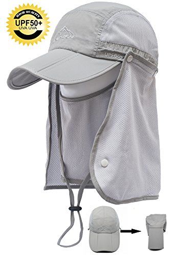 ELLEWIN Outdoor Fishing Flap Hat UPF50 Sun Cap Removable Mesh Face Neck ...