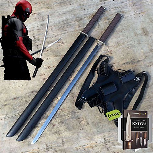 2pc Black Twin Ninja Fighting Swords Full Tang Wdual Shoulder Straps Carbon Steel Sharp Fixed 8125