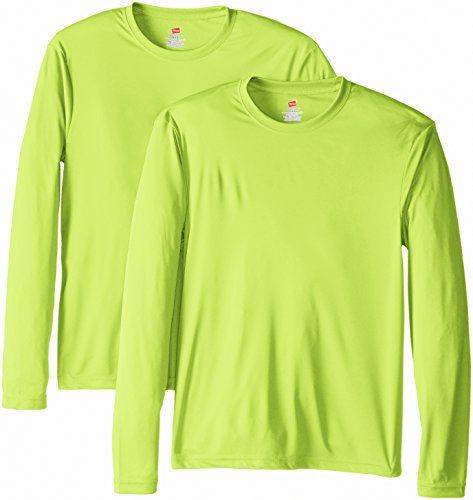Hanes Men's Long Sleeve Cool Dri T-Shirt UPF 50+, Small, 2 Pack ,Safety ...