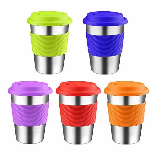 Muhubaih Stainless Steel Cups with Lids, 5 Pack 12 OZ Unbreakable Metal ...