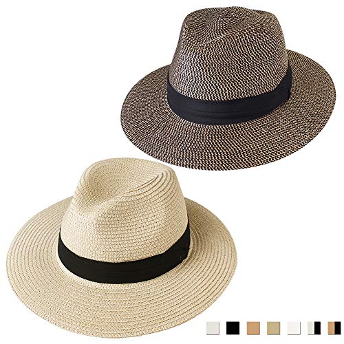 FURTALK Panama Hat Sun Hats for Women Men Wide Brim Fedora Straw Beach ...