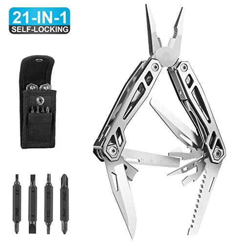 WETOLS 21-in-1 Multi-Pliers, Multi-Tools, Foldable and Self-Locking, with Hard Stainless Steel, Multitool Used as Pliers, Knife, Bottle Opener, Screwdriver, Sickle etc, WE-182