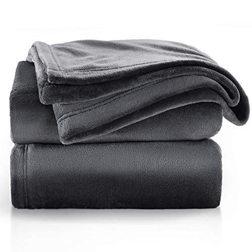 Bedsure Flannel Fleece Blanket Twin Size (60"x80"), Charcoal Grey